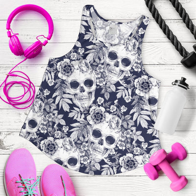 Skull Floral Beautiful Women Racerback Tank Top