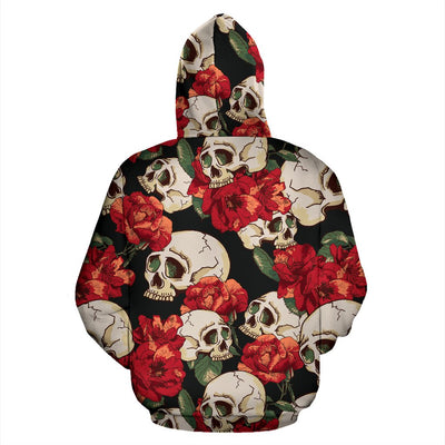 Skull Red Rose All Over Print Hoodie