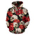 Skull Red Rose All Over Zip Up Hoodie