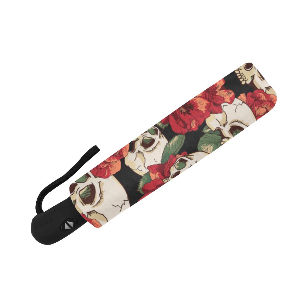 Skull Red Rose Automatic Foldable Umbrella
