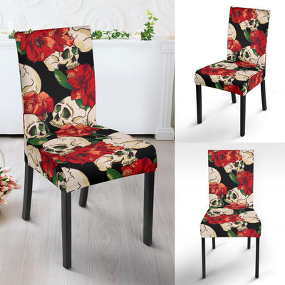 Skull Red Rose Dining Chair Slipcover-JORJUNE.COM