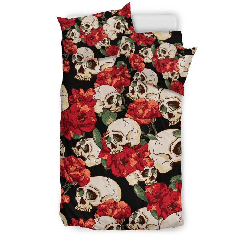 Skull Red Rose Duvet Cover Bedding Set