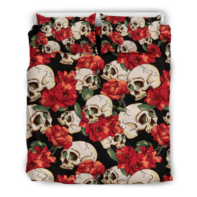 Skull Red Rose Duvet Cover Bedding Set