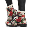 Skull Red Rose Faux Fur Leather Boots