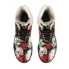 Skull Red Rose Faux Fur Leather Boots