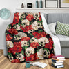 Skull Red Rose Fleece Blanket