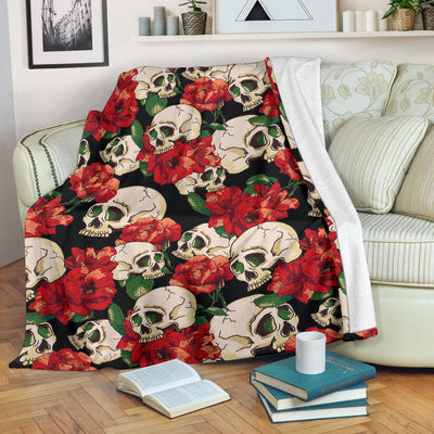 Skull Red Rose Fleece Blanket