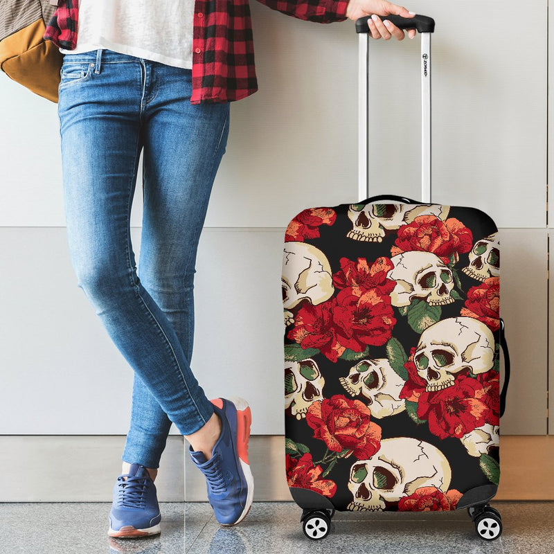 Skull Red Rose Luggage Cover Protector