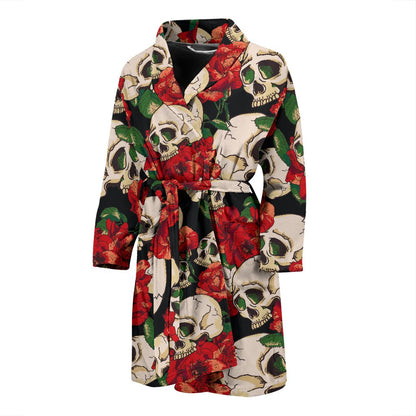 Skull Red Rose Men Bath Robe