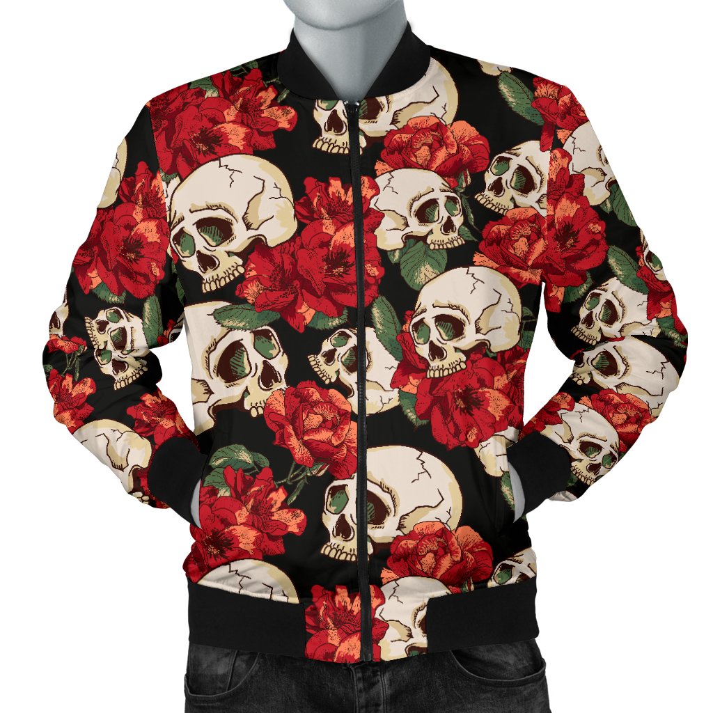 Skull Red Rose Men Casual Bomber Jacket