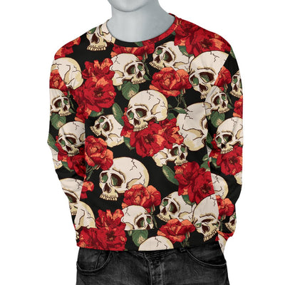 Skull Red Rose Men Crewneck Sweatshirt