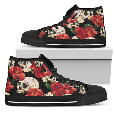 Skull Red Rose Men High Top Shoes