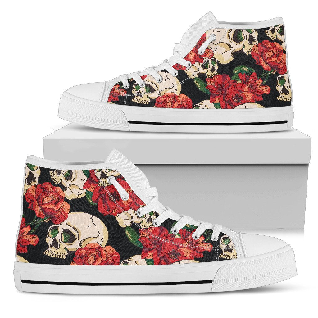 Skull Red Rose Men High Top Shoes