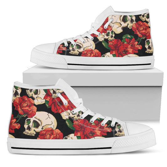 Skull Red Rose Men High Top Shoes