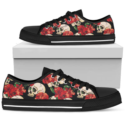 Skull Red Rose Men Low Top Shoes