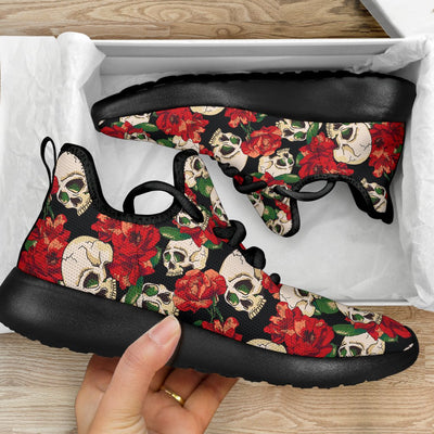 Skull Red Rose Mesh Knit Sneakers Shoes