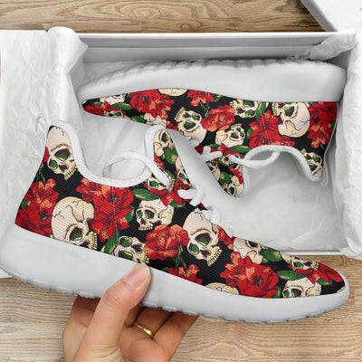 Skull Red Rose Mesh Knit Sneakers Shoes