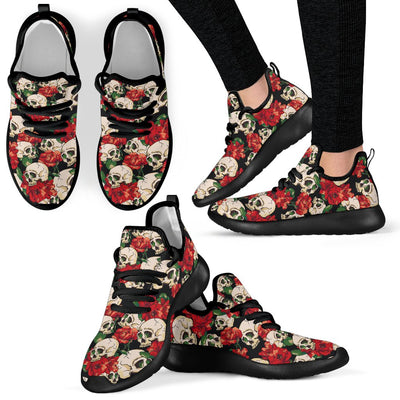 Skull Red Rose Mesh Knit Sneakers Shoes