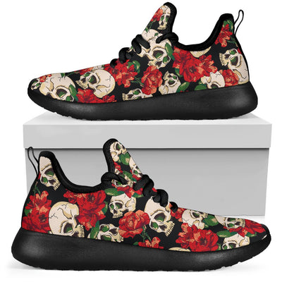 Skull Red Rose Mesh Knit Sneakers Shoes