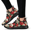 Skull Red Rose Mesh Knit Sneakers Shoes