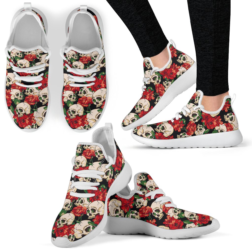 Skull Red Rose Mesh Knit Sneakers Shoes