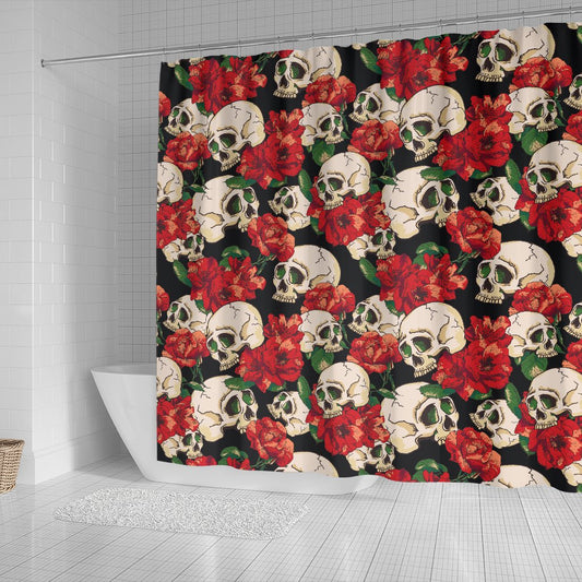 Skull Red Rose Shower Curtain