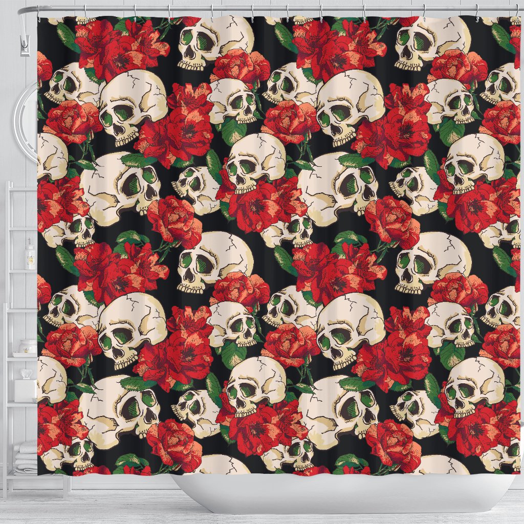 Skull Red Rose Shower Curtain