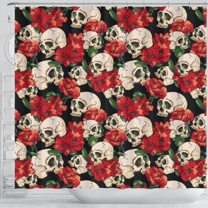 Skull Red Rose Shower Curtain