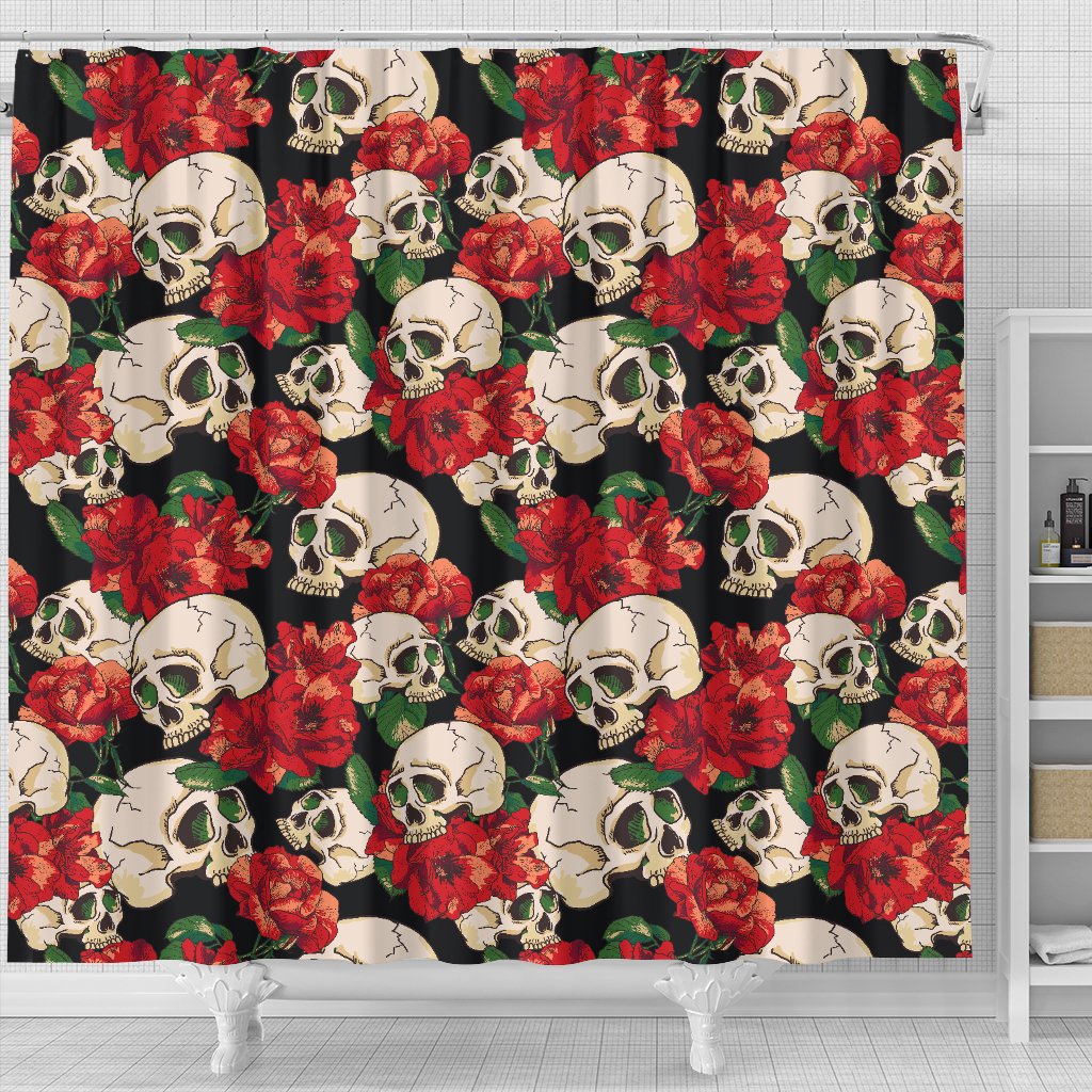 Skull Red Rose Shower Curtain