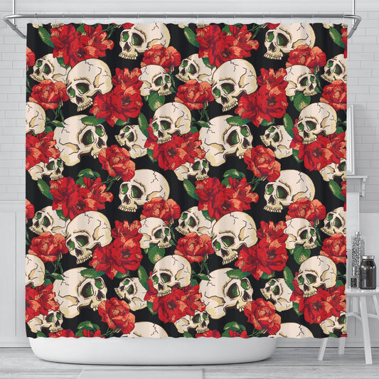 Skull Red Rose Shower Curtain
