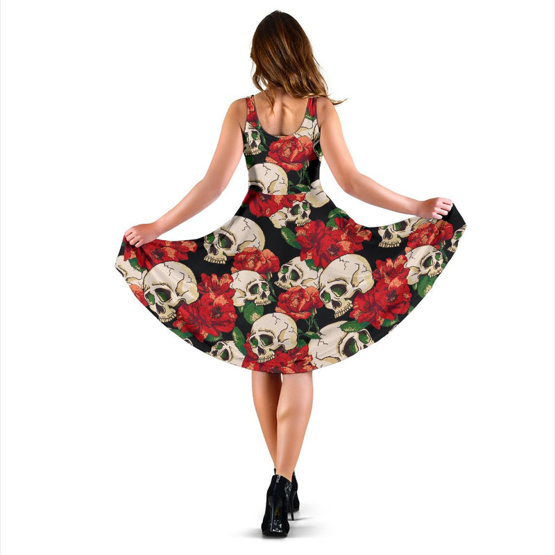 Skull Red Rose Sleeveless Mini Dress