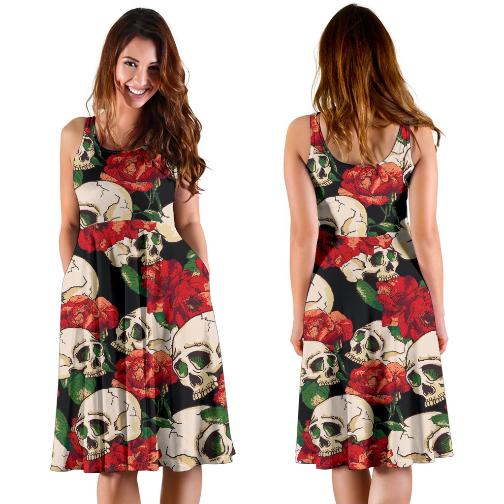 Skull Red Rose Sleeveless Mini Dress
