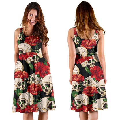 Skull Red Rose Sleeveless Mini Dress