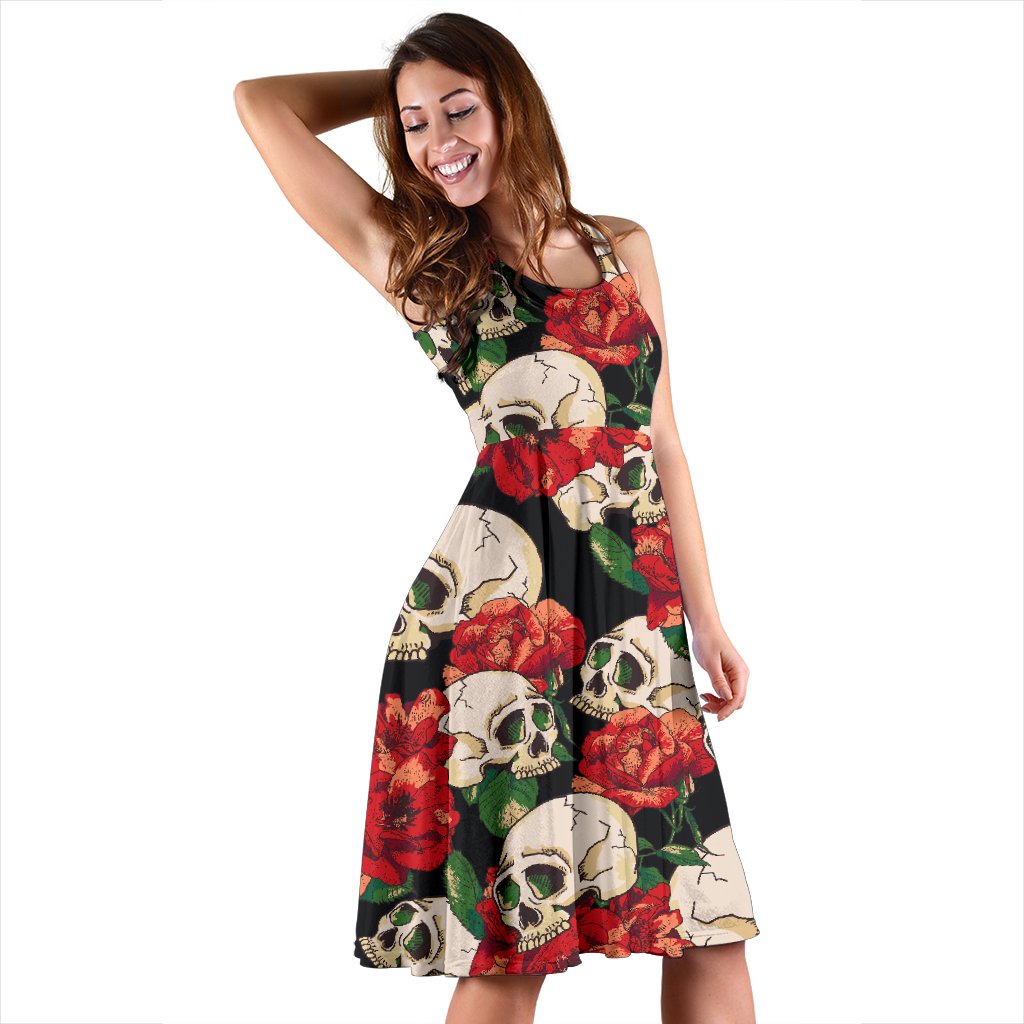 Skull Red Rose Sleeveless Mini Dress