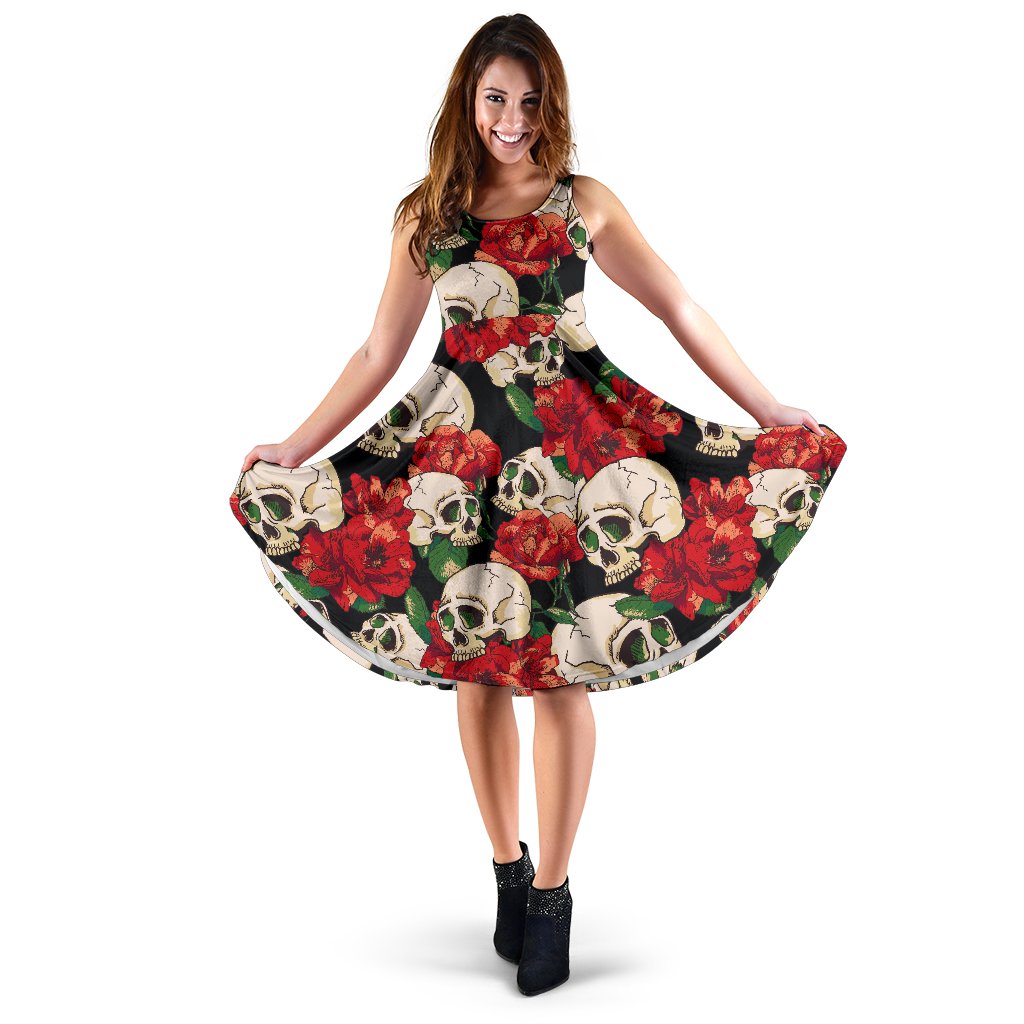 Skull Red Rose Sleeveless Mini Dress