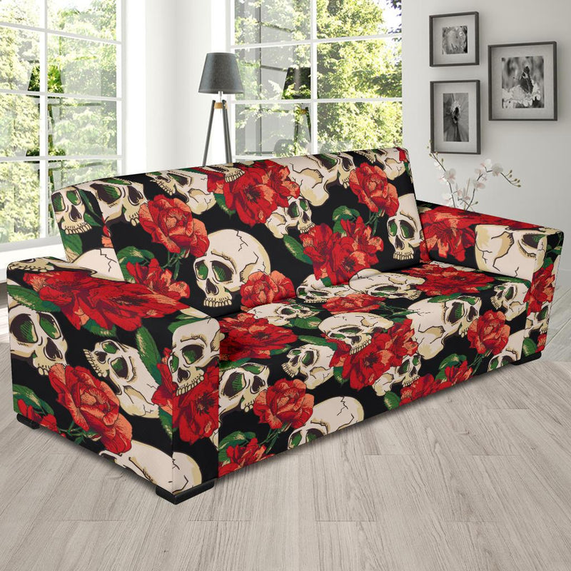 Skull Red Rose Sofa Slipcover-JORJUNE.COM