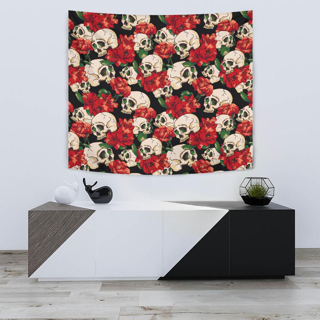 Skull Red Rose Tapestry