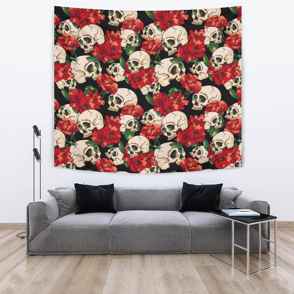 Skull Red Rose Tapestry