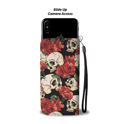 Skull Red Rose Wallet Phone Case