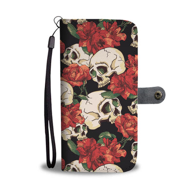 Skull Red Rose Wallet Phone Case