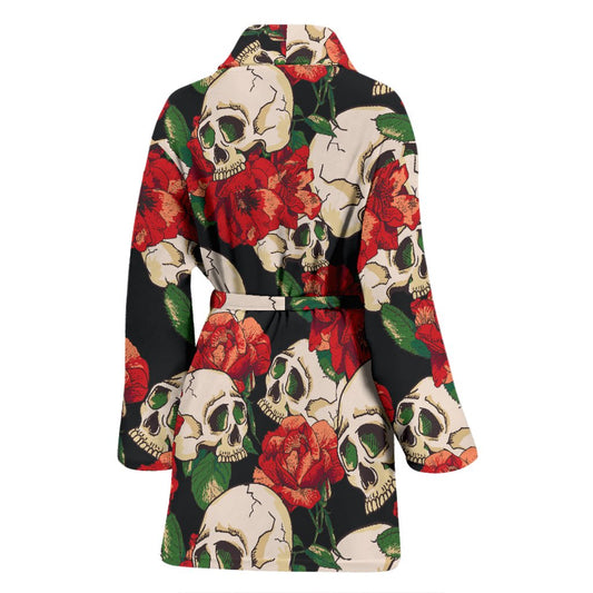 Skull Red Rose Women Bath Robe