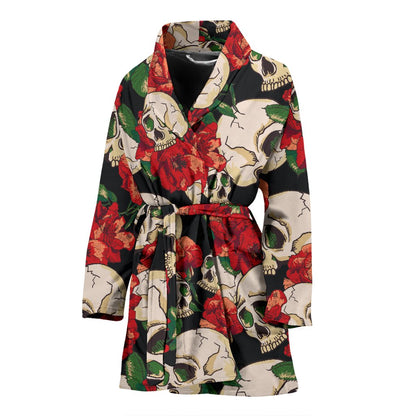 Skull Red Rose Women Bath Robe