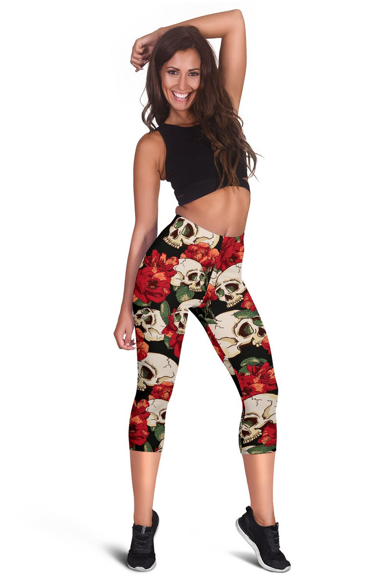 Skull Red Rose Women Capris