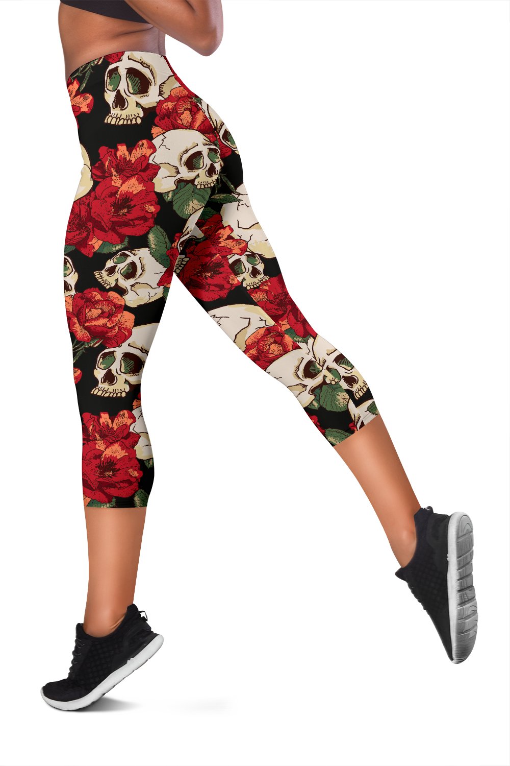 Skull Red Rose Women Capris