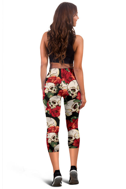 Skull Red Rose Women Capris