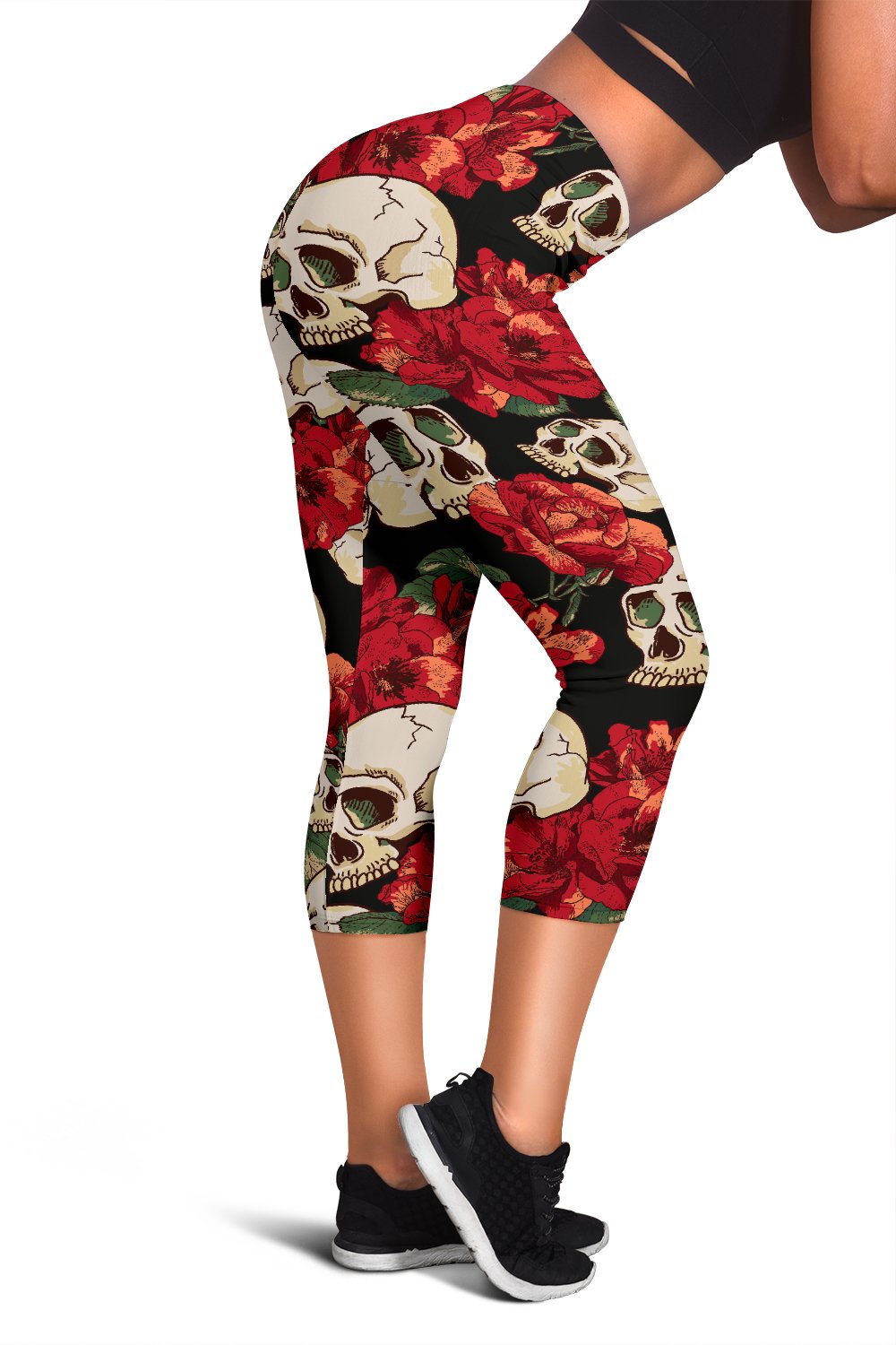 Skull Red Rose Women Capris