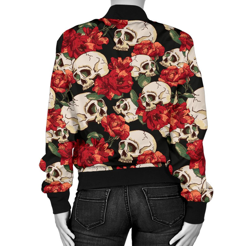 Skull Red Rose Women Casual Bomber Jacket