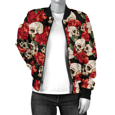 Skull Red Rose Women Casual Bomber Jacket