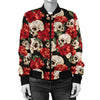 Skull Red Rose Women Casual Bomber Jacket