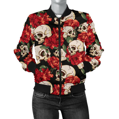 Skull Red Rose Women Casual Bomber Jacket